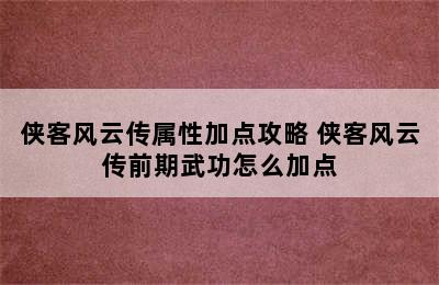 侠客风云传属性加点攻略 侠客风云传前期武功怎么加点